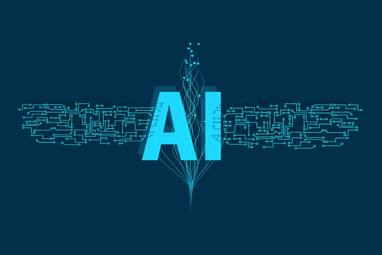 Image of the letters AI on a blue background with computer coding